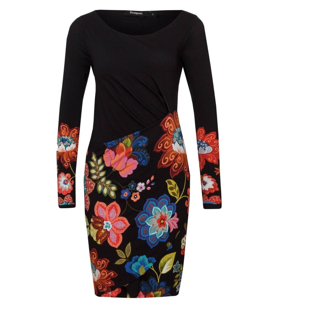 Desigual Garry Faux Wrap Long Sleeve Artsy Floral Short Dress